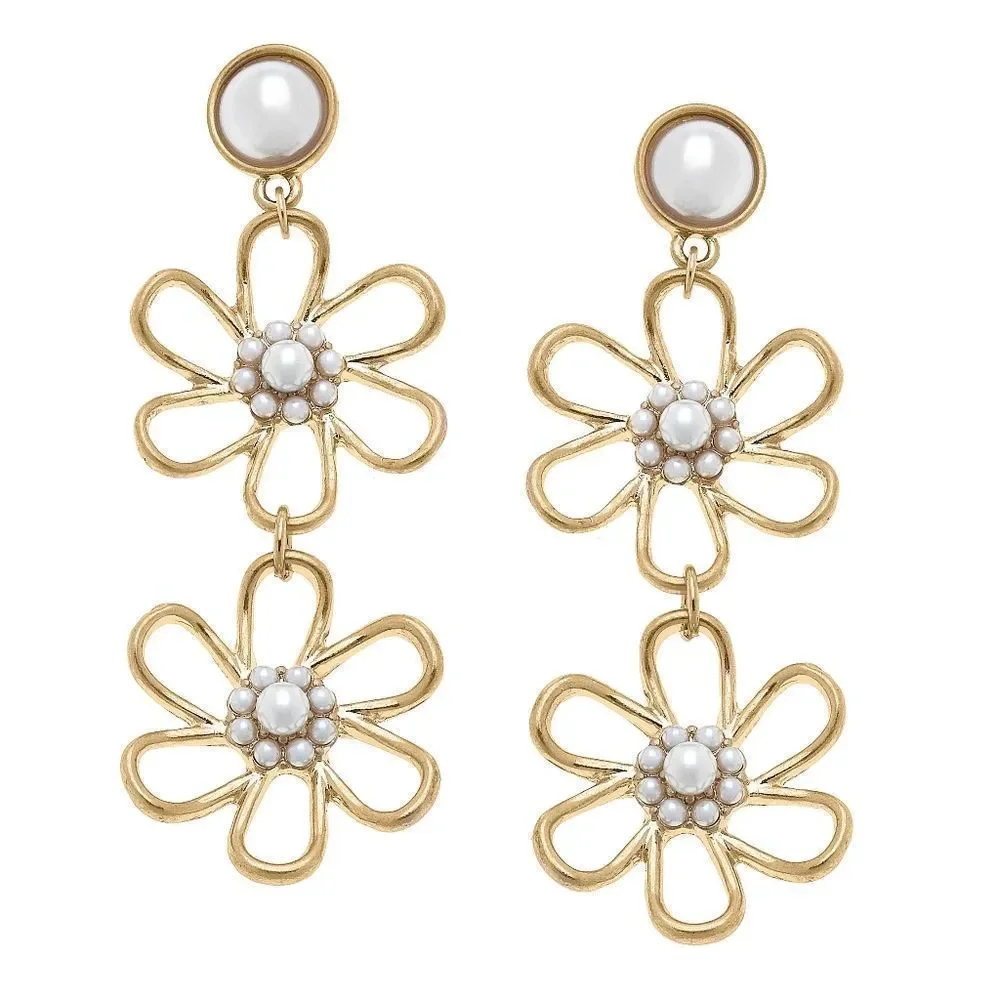 Pearl and Flower Drop Earrings